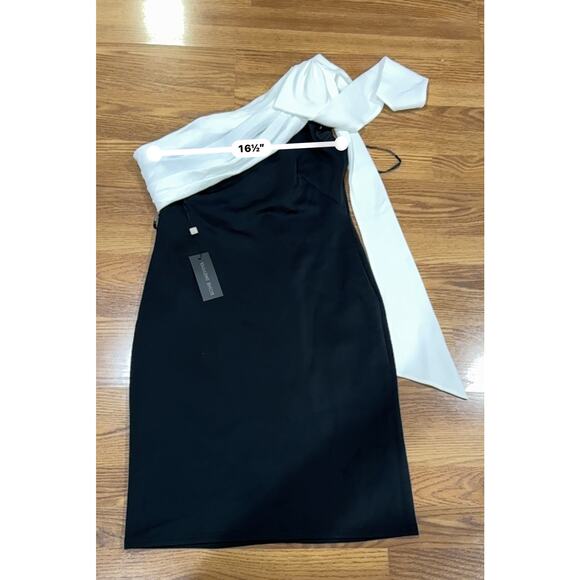 Tadashi Shoji Rigel Black White One Shoulder Dress NWT Formal Cocktail size L - Picture 10 of 14